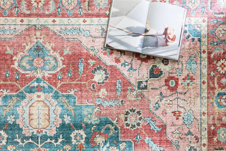 Loloi Skye Sky-05 Brick/Ocean Rugs - styled aerial 1
