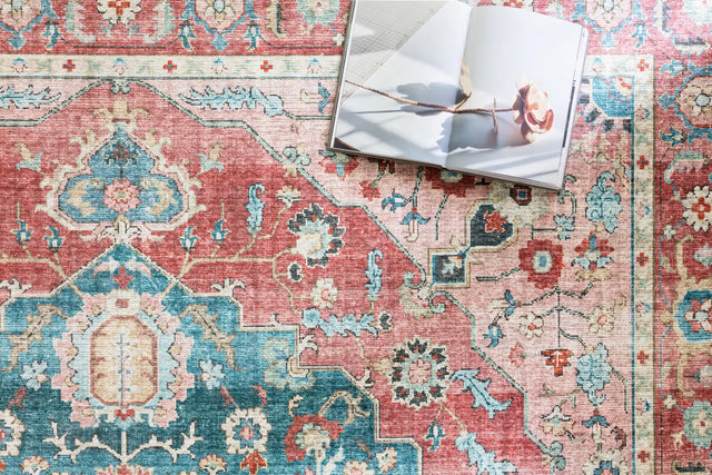 Loloi Skye Sky-05 Brick/Ocean Rugs - styled aerial 1