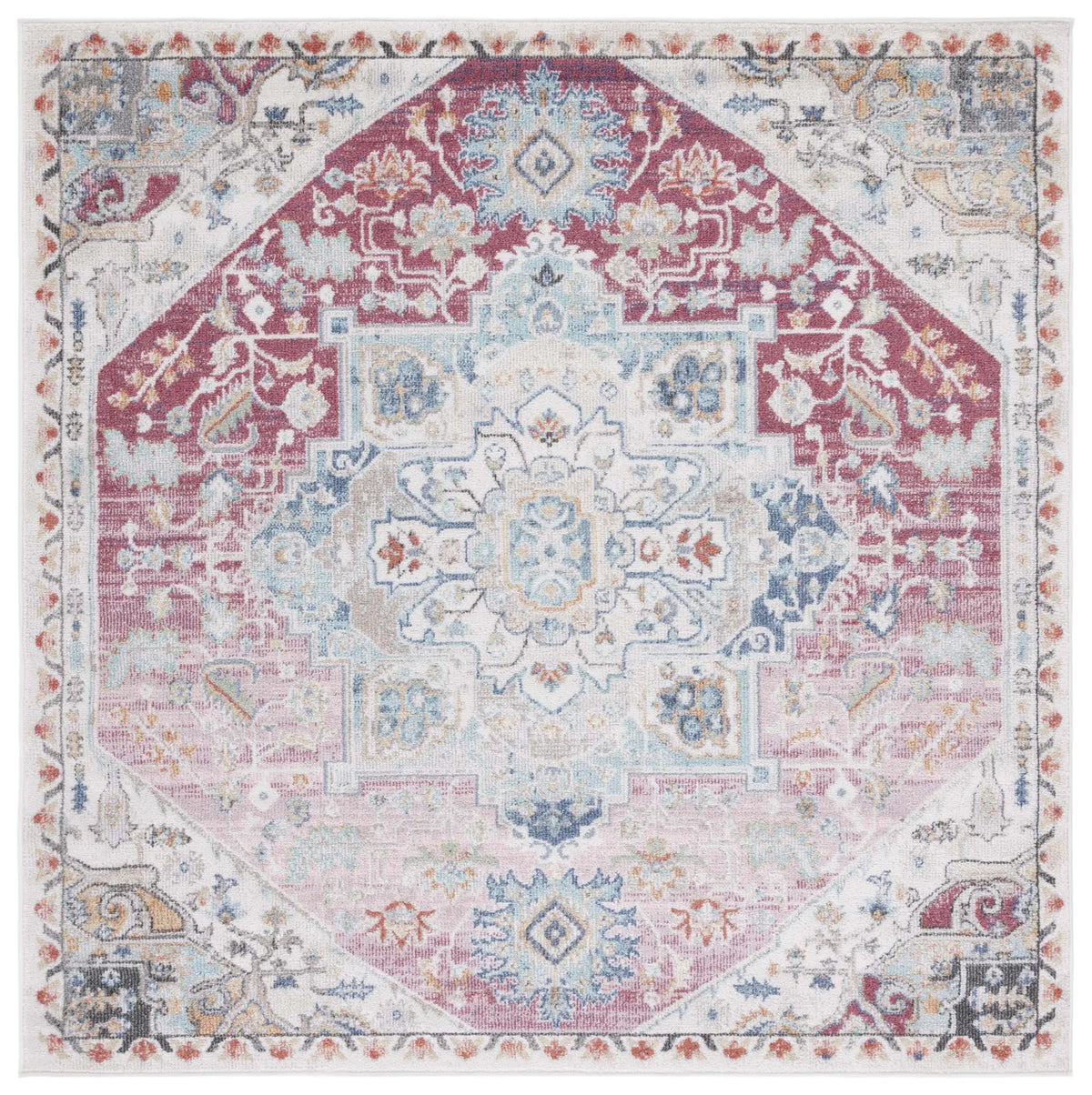 Safavieh Phoenix 500 6'-7" x 6'-7" Rug in Red / Ivory