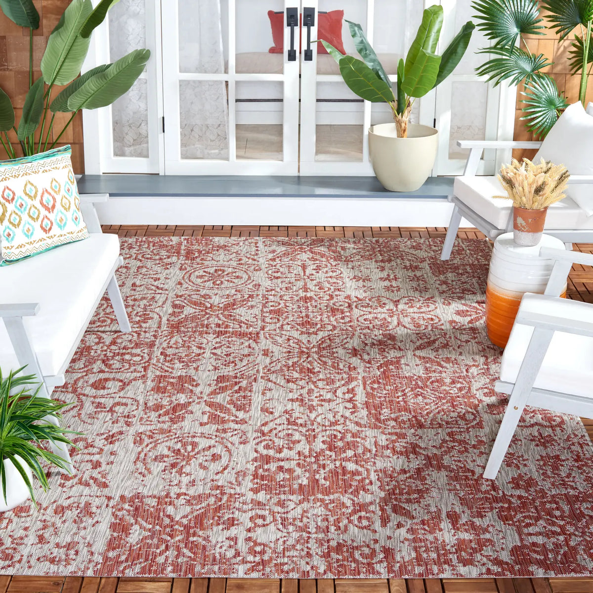 Safavieh Courtyard 6'-7" x 9'-6" Rug in Red / Beige