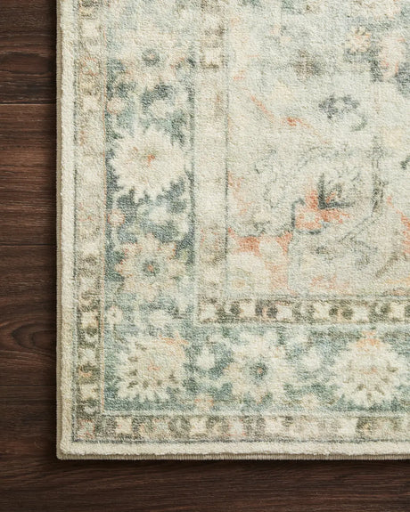 Loloi Rosette Ros-08 Teal/Ivory Rugs - corner on wood