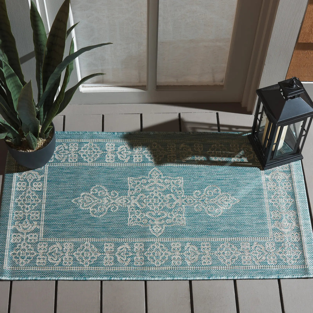 Safavieh Courtyard 2'-0" x 3'-7" Rug in Aqua / Grey