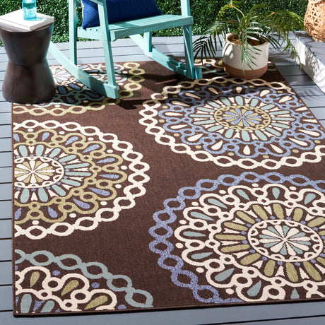 Safavieh Veranda 5'-3" x 7'-7" Rug in Chocolate / Blue