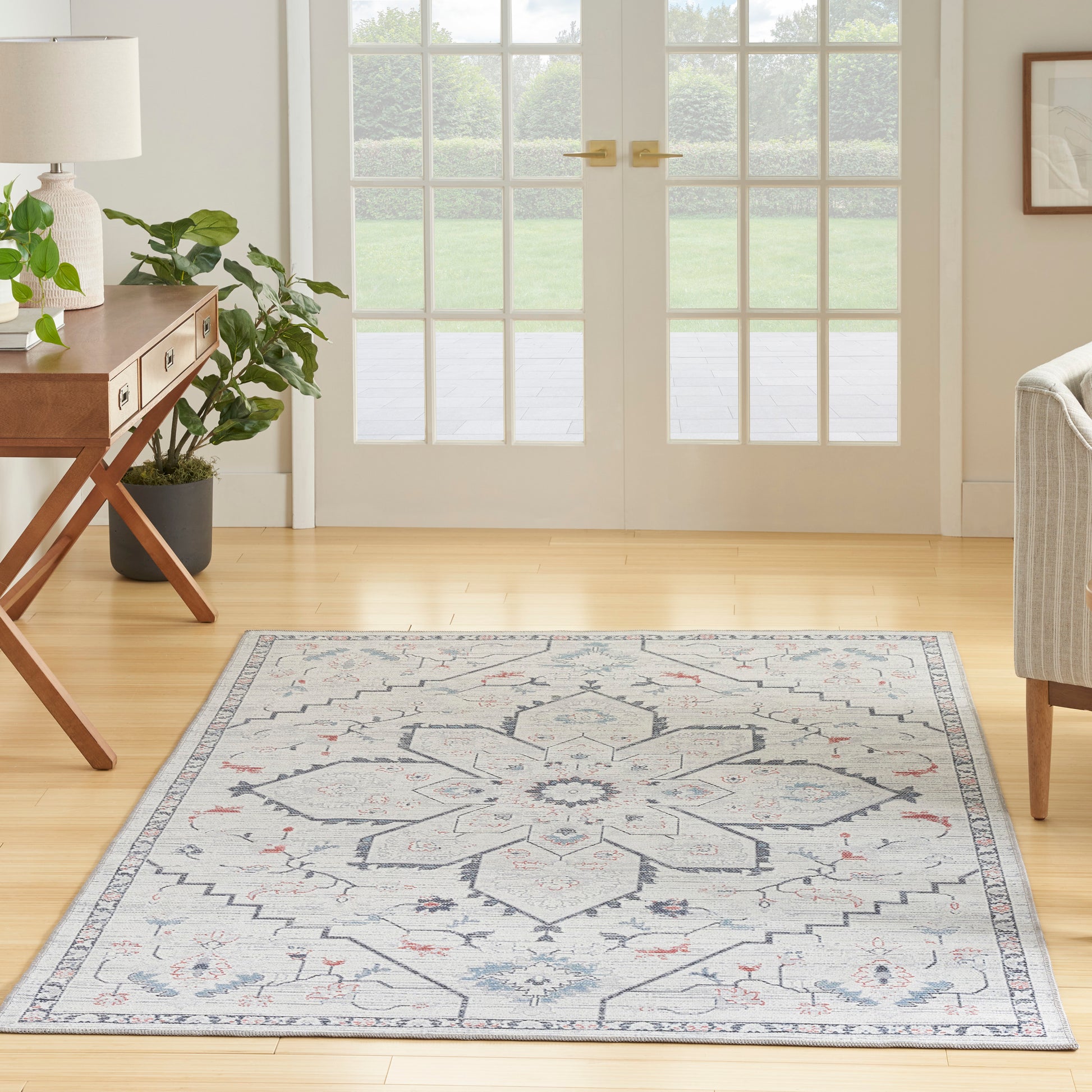 Nourison Machine Washable Series 1 X Nicole Curtis Sr110 Ivory Blue Area Rug