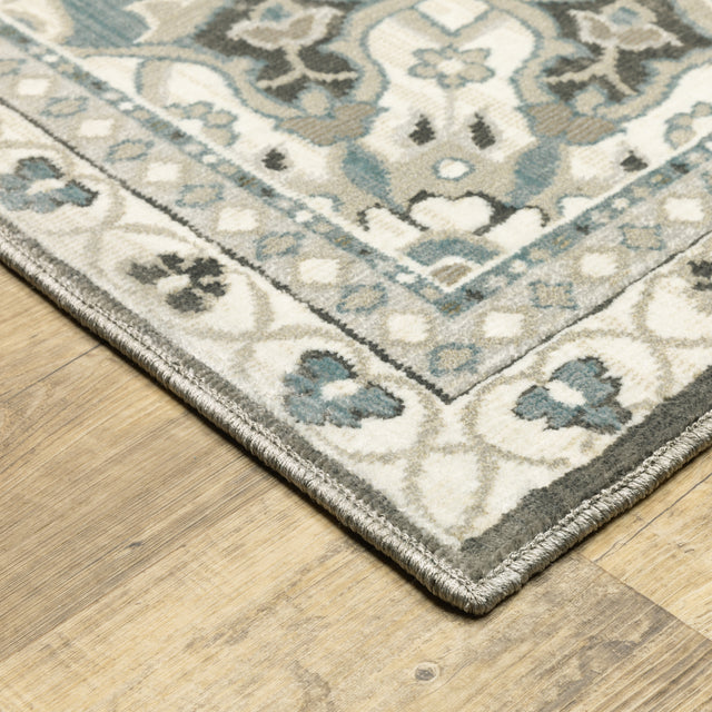 Oriental Weavers Sphinx Ellington Ell01 Ivory/ Blue Rug - corner detail