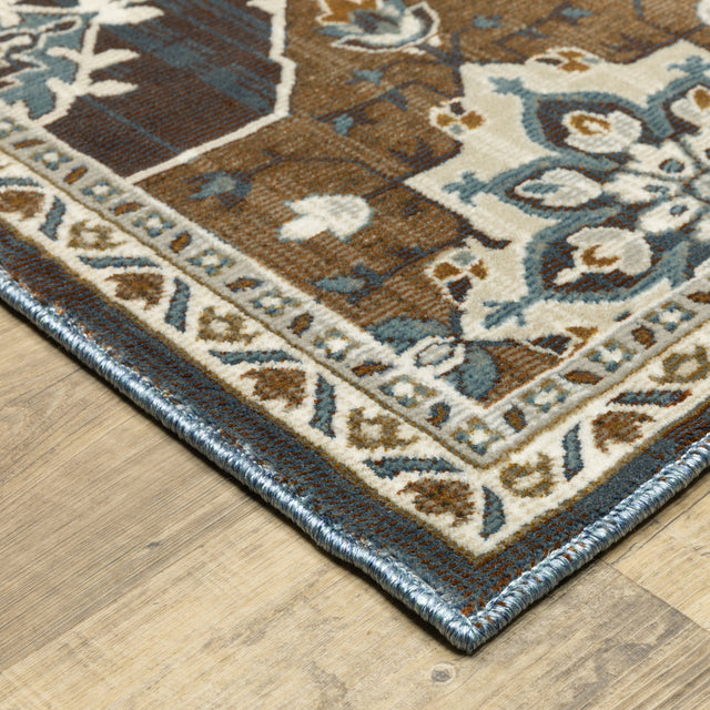 Oriental Weavers Sphinx Ellington Ell07 Blue/ Rust Rug - corner detail