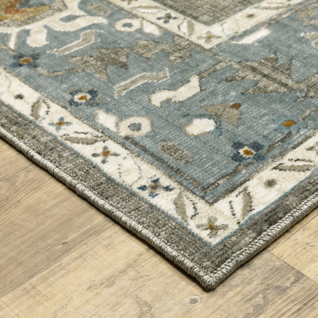 Oriental Weavers Sphinx Ellington Ell09 Grey/ Blue Rug - corner detail