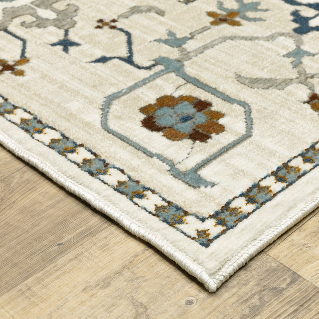 Oriental Weavers Sphinx Ellington Ell10 Ivory/ Blue Rug - corner detail