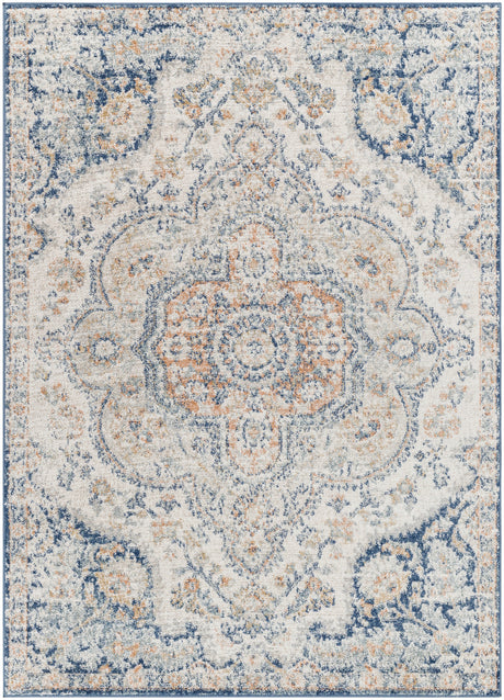 Surya Elaziz Elz-2373 Cream, Light Beige, Blue, Dark Blue, Amber, Dusty Coral Rug.