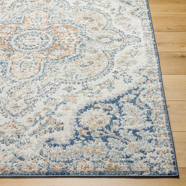 Surya Elaziz Elz-2373 Cream, Light Beige, Blue, Dark Blue, Amber, Dusty Coral Rug.