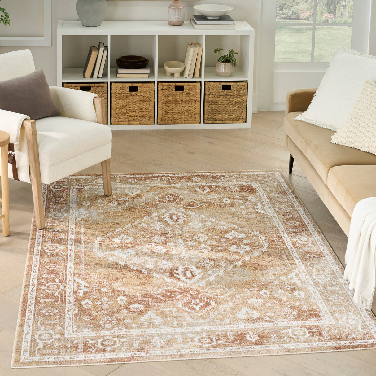 Nourison Astra Machine Washable ASW11 Machine Made Rust, Multicolor Rug