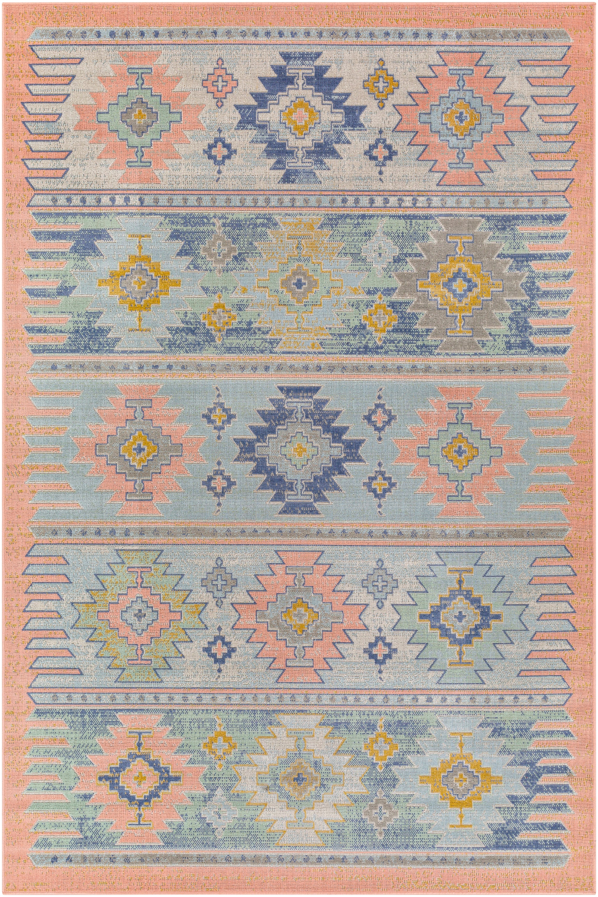 Surya Rafetus Ets-2357 Coral, Aqua, Cream, Dark Blue, Mustard, Gray Area Rug