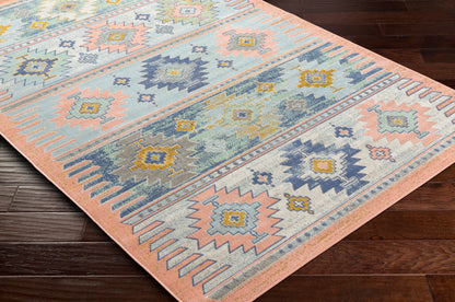 Surya Rafetus Ets-2357 Coral, Aqua, Cream, Dark Blue, Mustard, Gray Area Rug