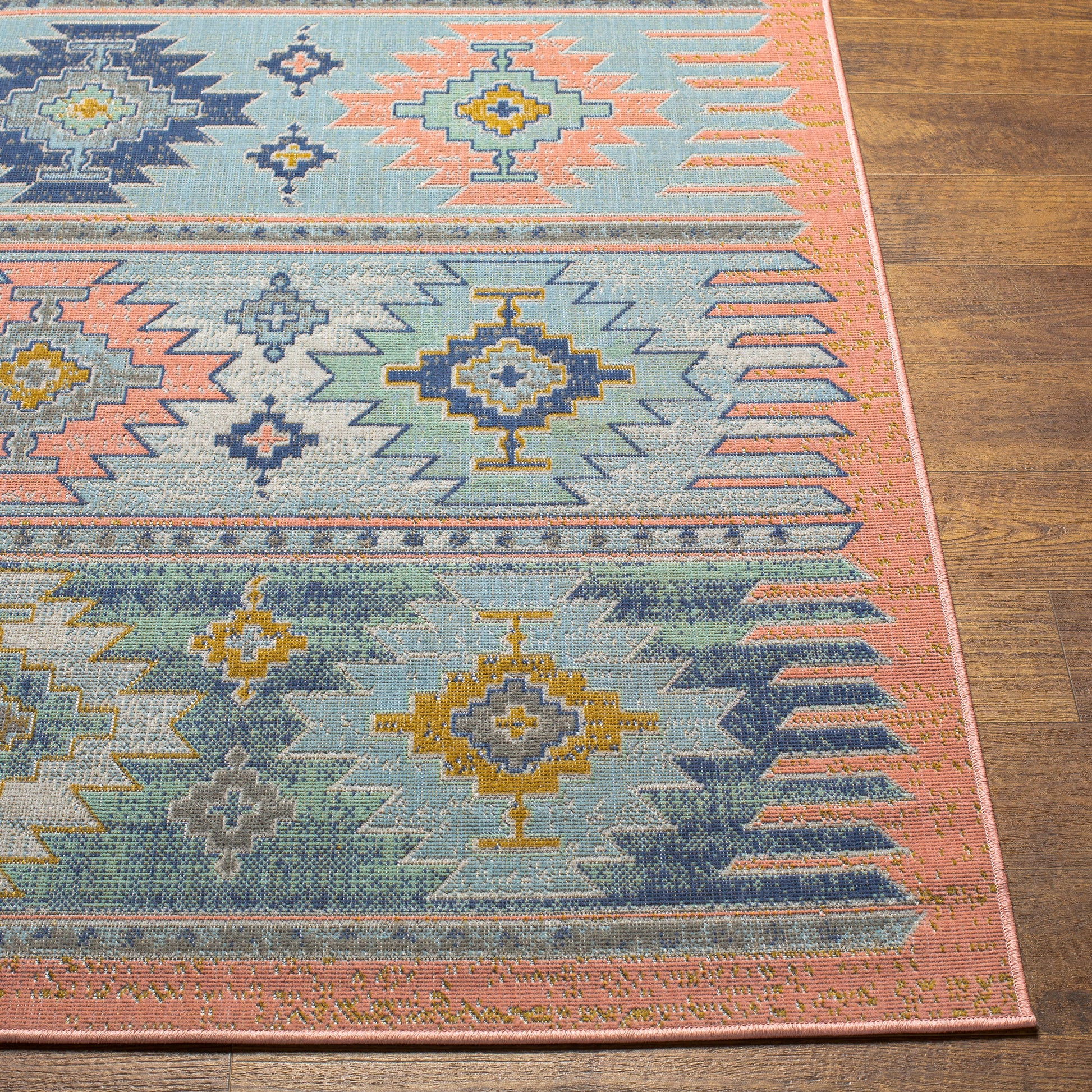 Surya Rafetus Ets-2357 Coral, Aqua, Cream, Dark Blue, Mustard, Gray Area Rug