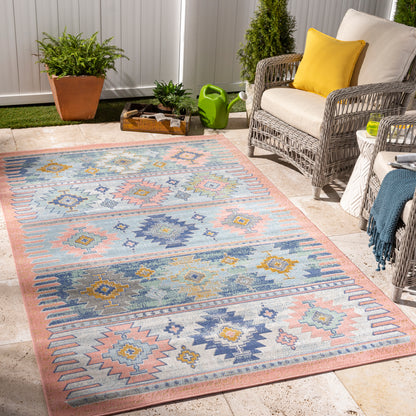 Surya Rafetus Ets-2357 Coral, Aqua, Cream, Dark Blue, Mustard, Gray Area Rug