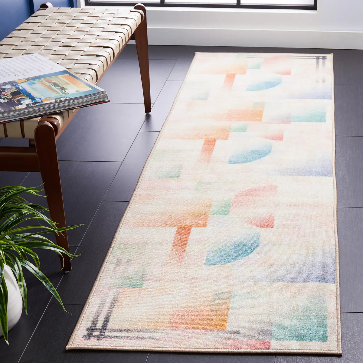 Safavieh Paint Brush 2'-2" x 8'-0" Rug in Pink / Blue