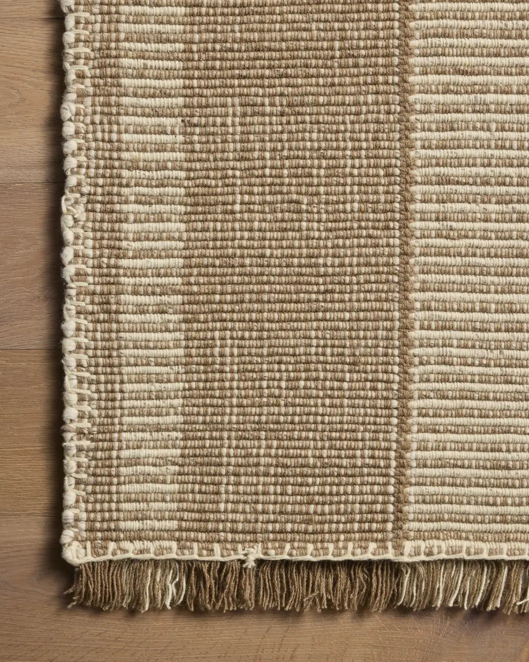 Loloi Sigrid SIG-01 Brown / Ivory Rug - corner on wood