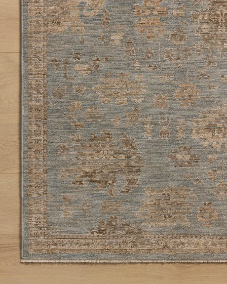 Loloi Willa WIA-03 Sky / Natural Power Loomed Rug - corner on wood