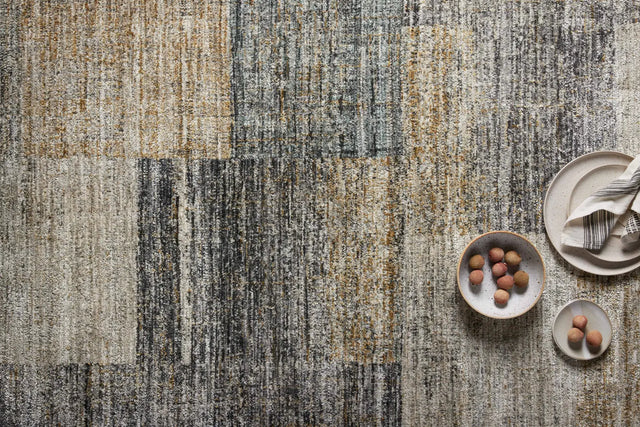Loloi Soho Soh-08 Grey/Gold Rug - styled aerial 1