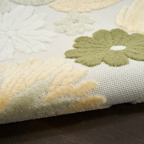 Nourison Aloha ALH42 Machine Made Ivory, Green Rug
