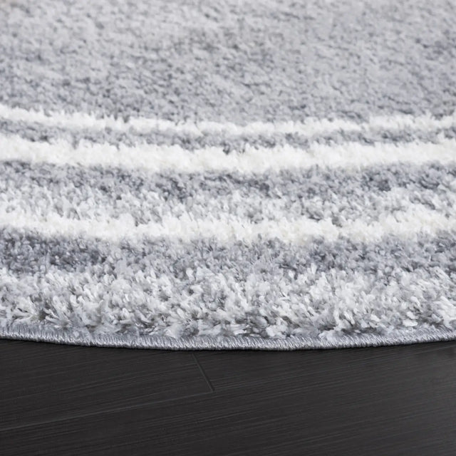 Safavieh Border & Stripe Shag 200 6'-7" x 6'-7" Rug in Grey / Ivory