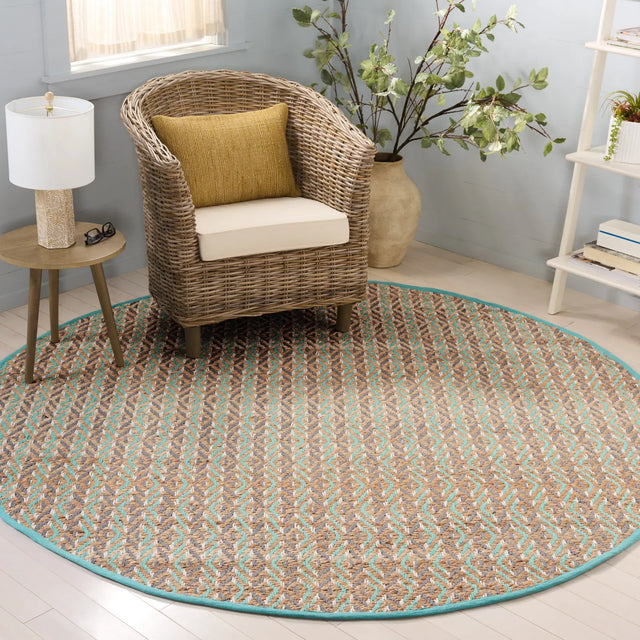 Safavieh Natural Fiber 7'-0" x 7'-0" Rug in Natural / Teal