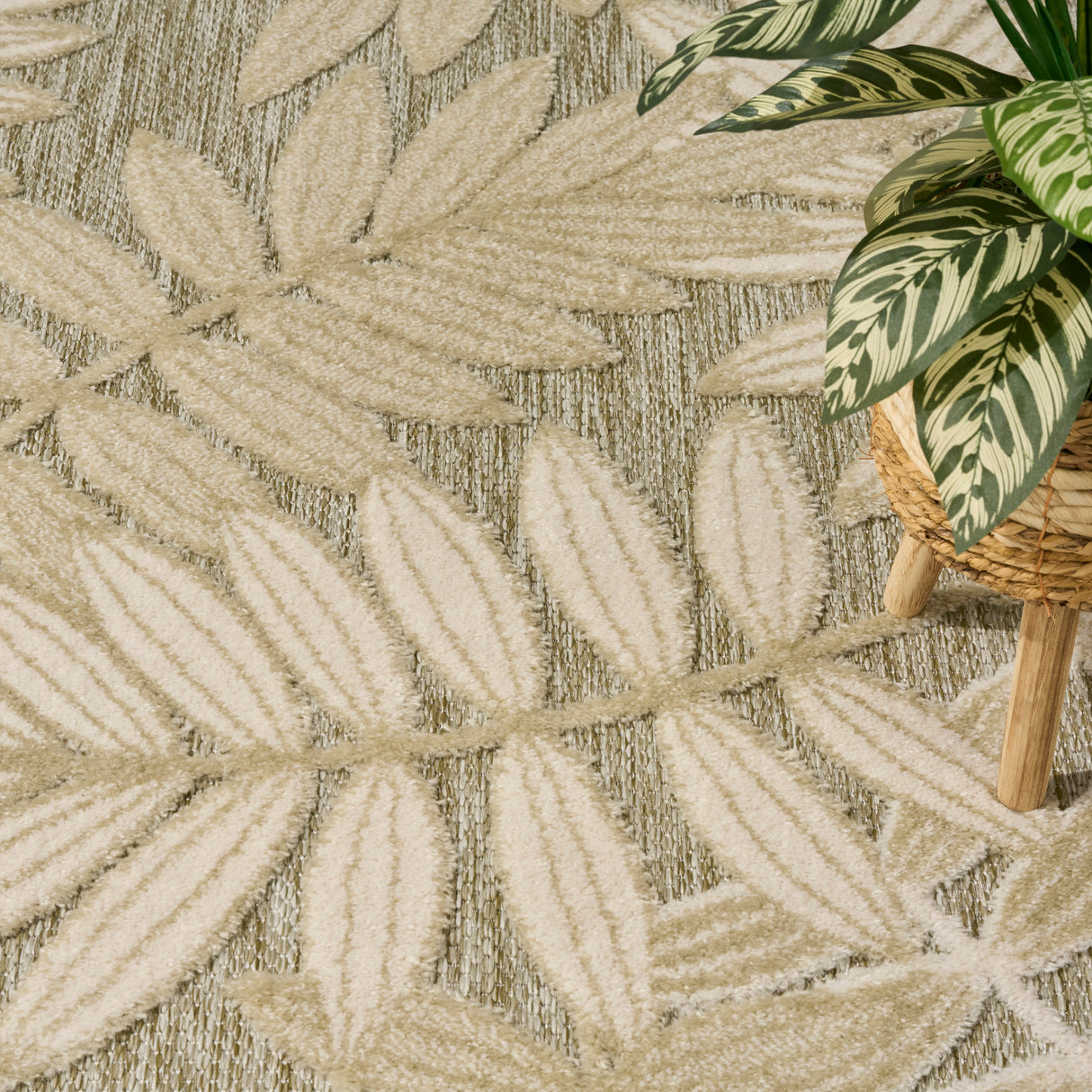 Nourison Aloha ALH18 Machine Made Ivory, Sage Rug