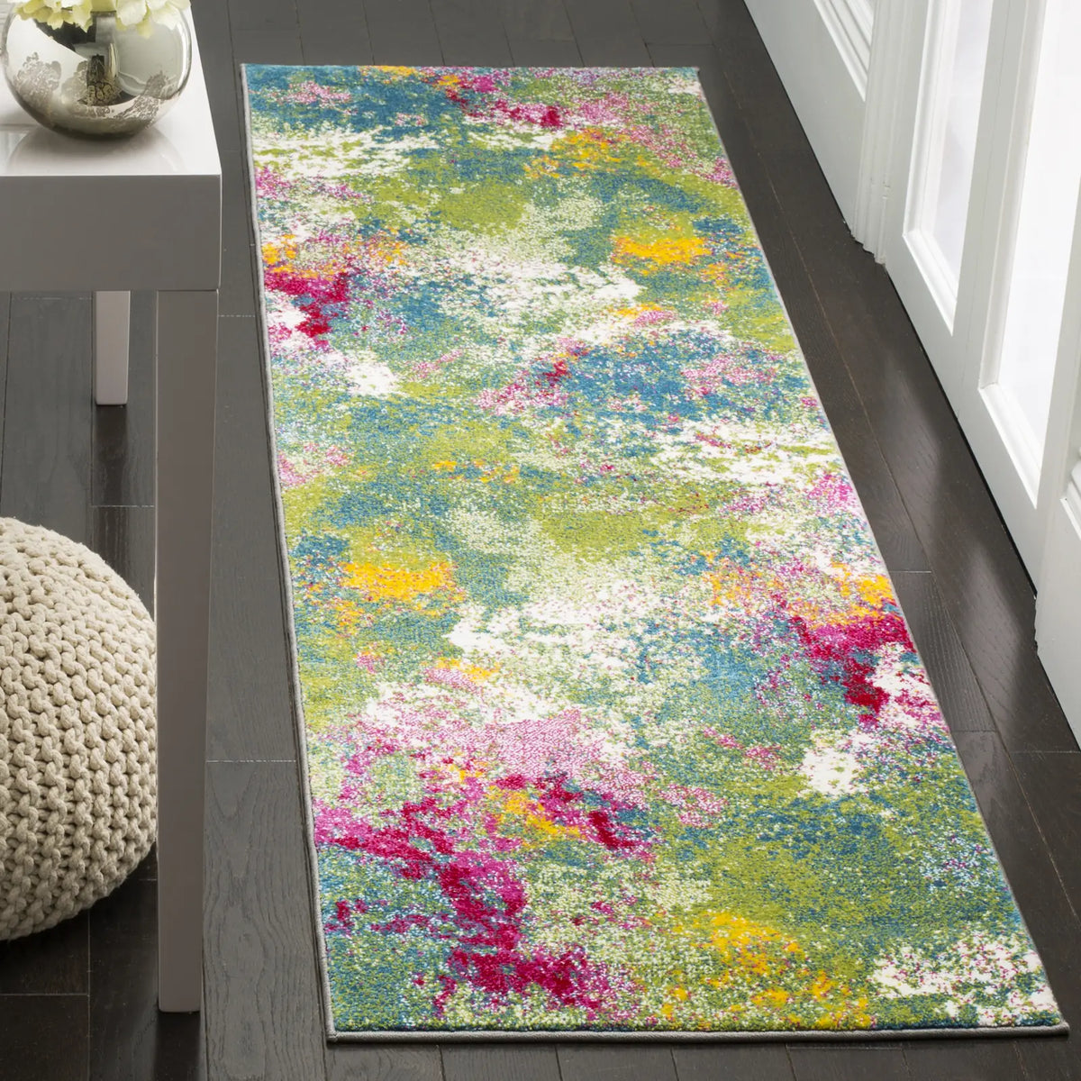 Safavieh Watercolor 2'-3" x 10'-0" Rug in Green / Fuchsia