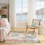 Nourison Aloha ALH43 Machine Made Ivory, Green Rug