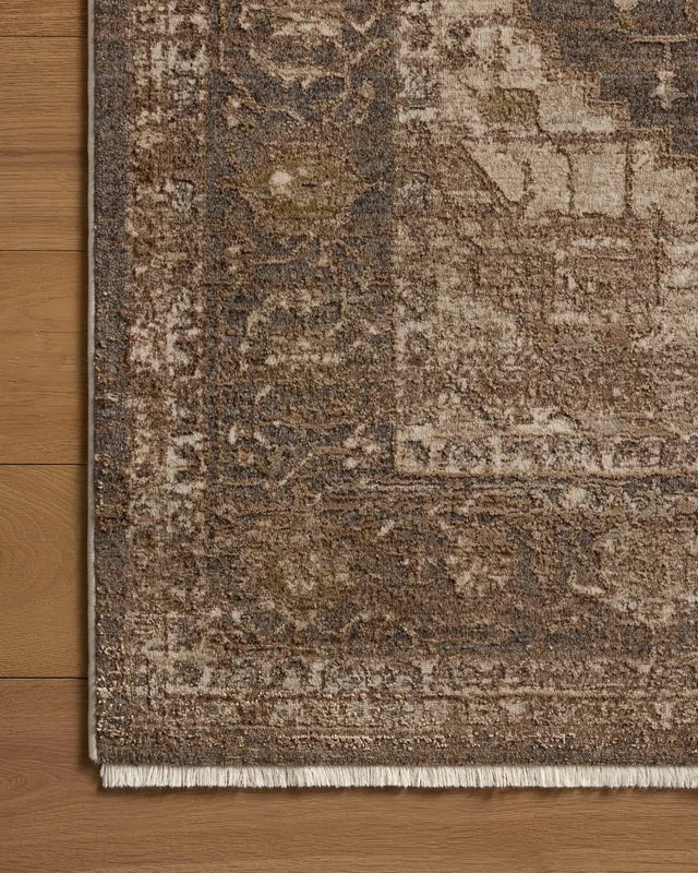 Loloi Haywood HYD-03 Charcoal / Mocha Rug - corner on wood