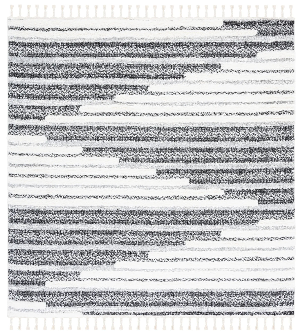Safavieh Moroccan Tassel Shag 6'-7" x 6'-7" Rug in Dark Grey / Ivory