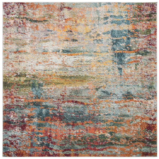 Safavieh Monaco 6'-7" x 6'-7" Rug in Teal / Orange