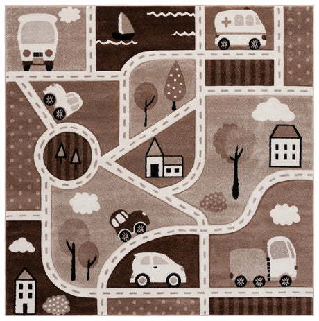 Safavieh Carousel Kids 100 6'-7" x 6'-7" Rug in Brown / Beige