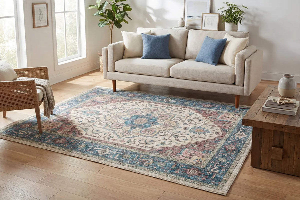 Dynamic Rugs Elise 6302 Power Loomed Traditional Red/Blue/Beige Rug - Room