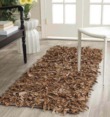 Safavieh Leather Shag 2'-3" x 11'-0" Rug in Brown