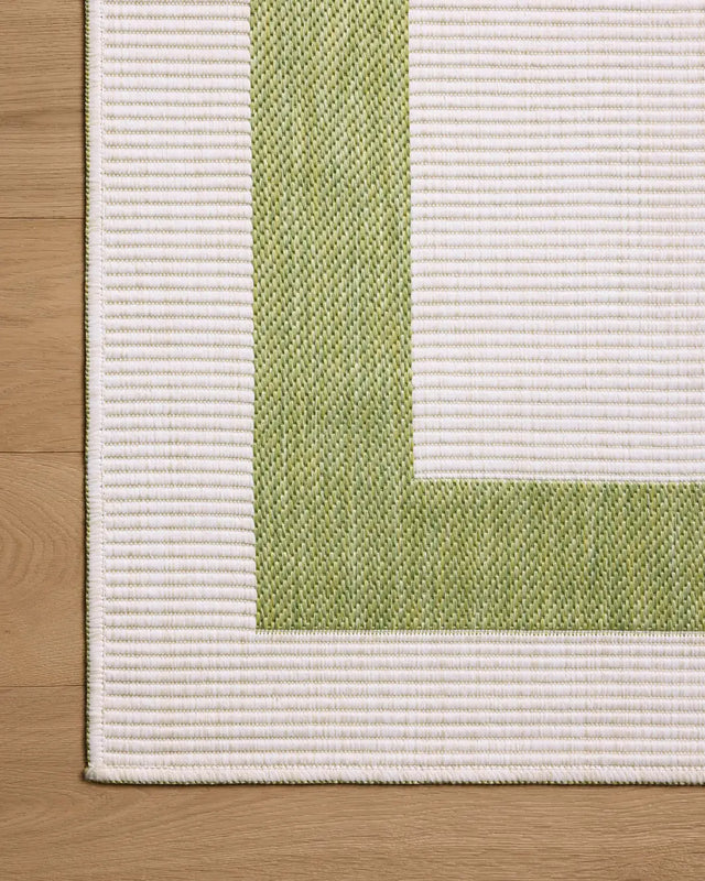 Loloi Easton ESN-07 Green / Ivory Rug - corner on wood