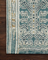 Loloi Mika Mik-05 Ocean Rugs - corner on wood