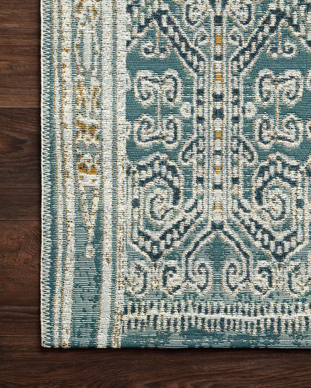 Loloi Mika Mik-05 Ocean Rugs - corner on wood