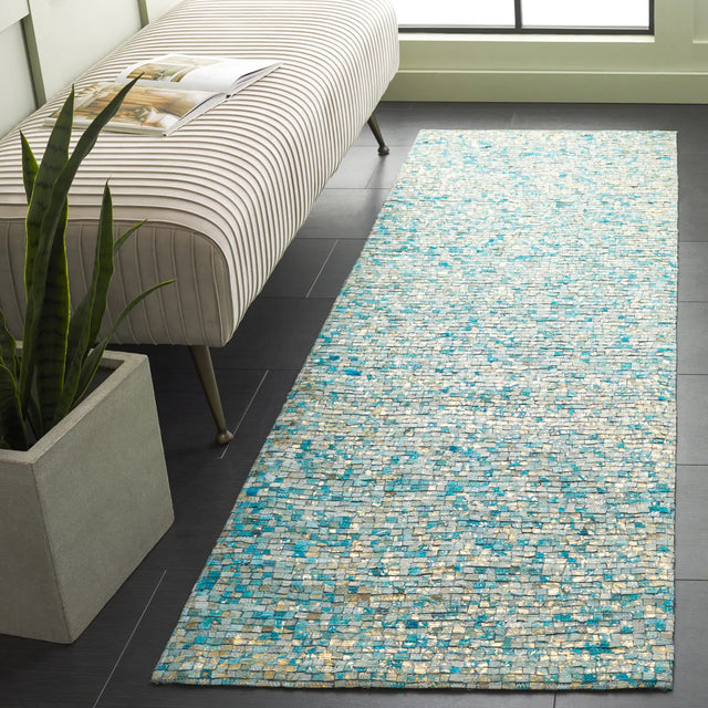 Safavieh Studio Leather 2'-3" x 7'-0" Rug in Turquoise / Gold