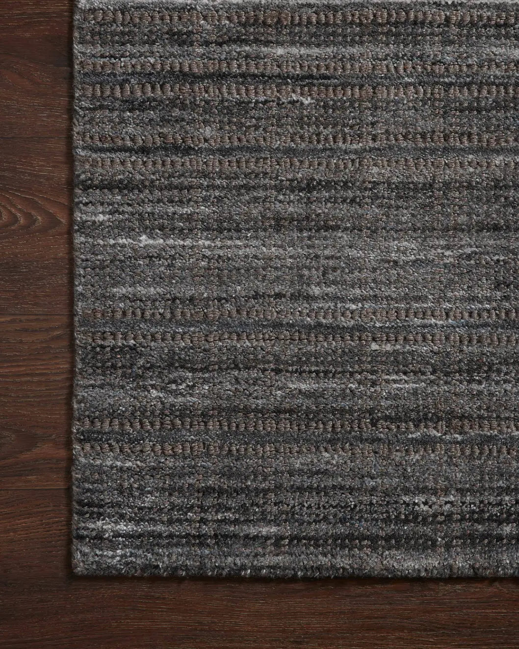 Loloi Jamie Jem-01 Graphite/Charcoal Rug - corner on wood