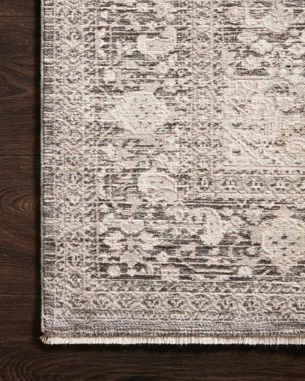 Loloi Homage Hom-04 Ivory/Grey Rugs - corner on wood
