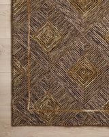 Loloi Varena Var-04 Plum/Gold Rug - corner on wood