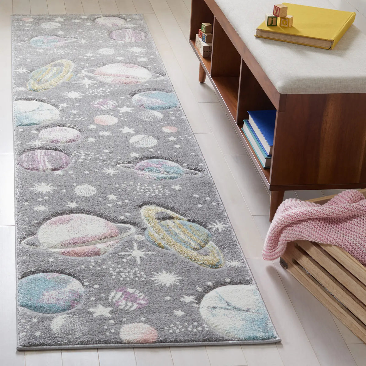 Safavieh Carousel Kids 100 2'-3" x 10'-0" Rug in Grey / Lavender