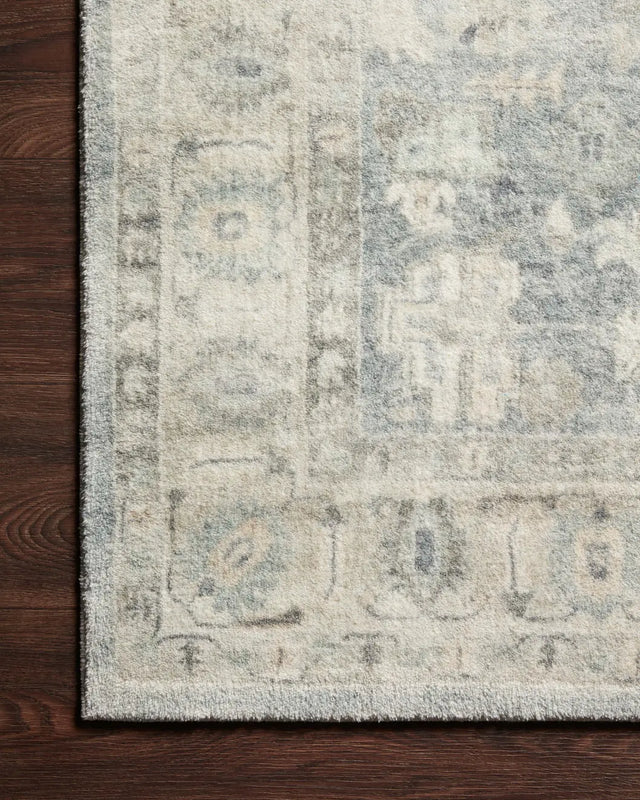 Loloi Rosette Ros-07 Denim/Fog Rugs - corner on wood