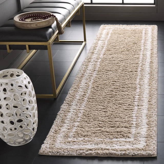 Safavieh Border & Stripe Shag 200 2'-2" x 8'-0" Rug in Beige / Ivory