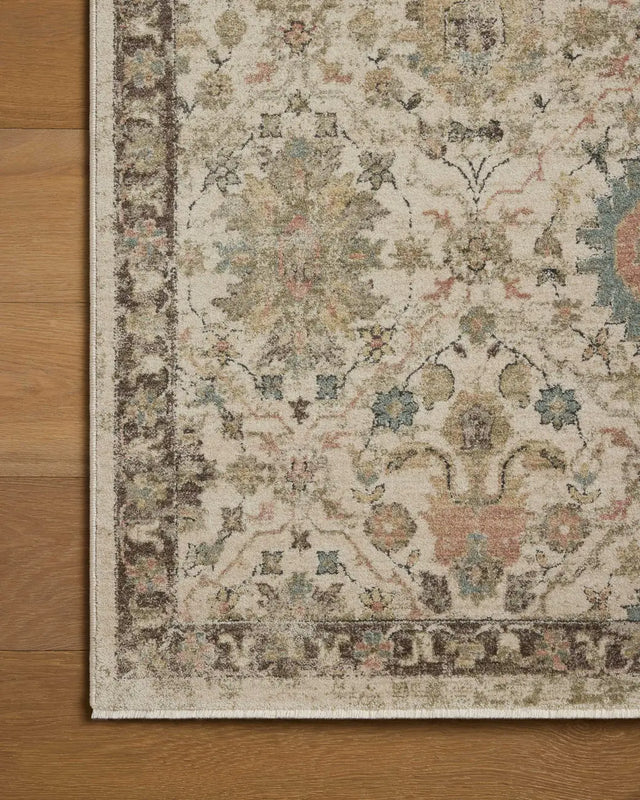 Loloi Briar BRR-04 Ivory / Multi Rug - corner on wood