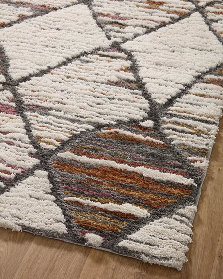 Loloi Levitt Shag Lev-05 Ivory/Fiesta Rug - angled corner on wood