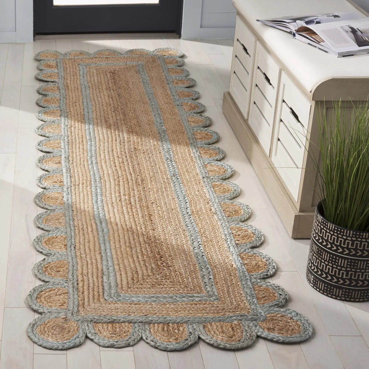 Safavieh Natural Fiber 2'-3" x 8'-0" Rug in Natural / Light Blue