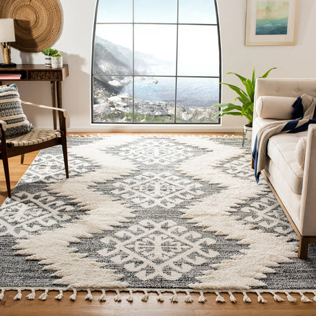 Safavieh Moroccan Tassel Shag 10'-0" x 14'-0" Rug in Ivory / Grey