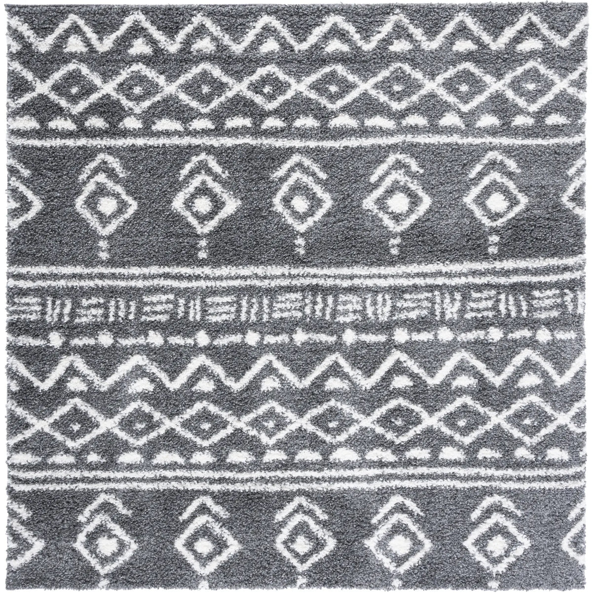 Safavieh Parma Shag 6'-7" x 6'-7" Rug in Charcoal / Ivory